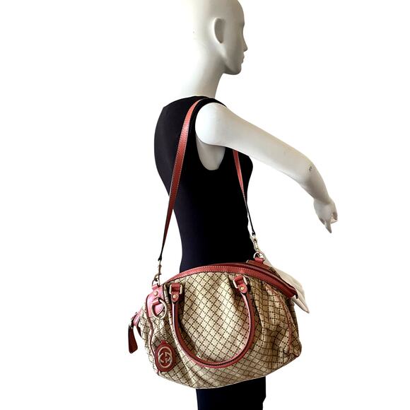 Authentic Gucci Canvas & Pink Leather Shoulder Bag - Picture 2 of 16